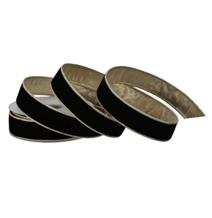 1.5"X10Y PREMIUM VELVET WITH GOLD EDGE BLACK