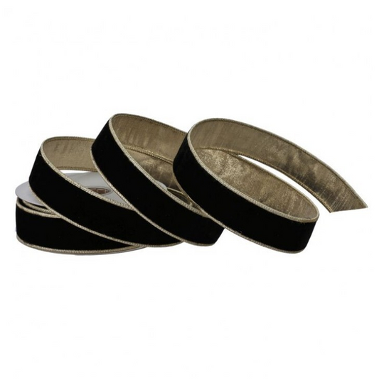 1.5"X10Y PREMIUM VELVET WITH GOLD EDGE BLACK