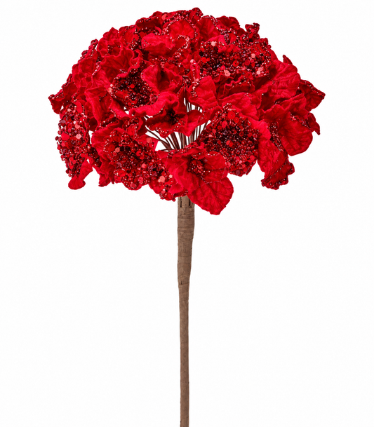 24'' CRYSTAL ENCRUSTED HYDRANGEA STEM RED
