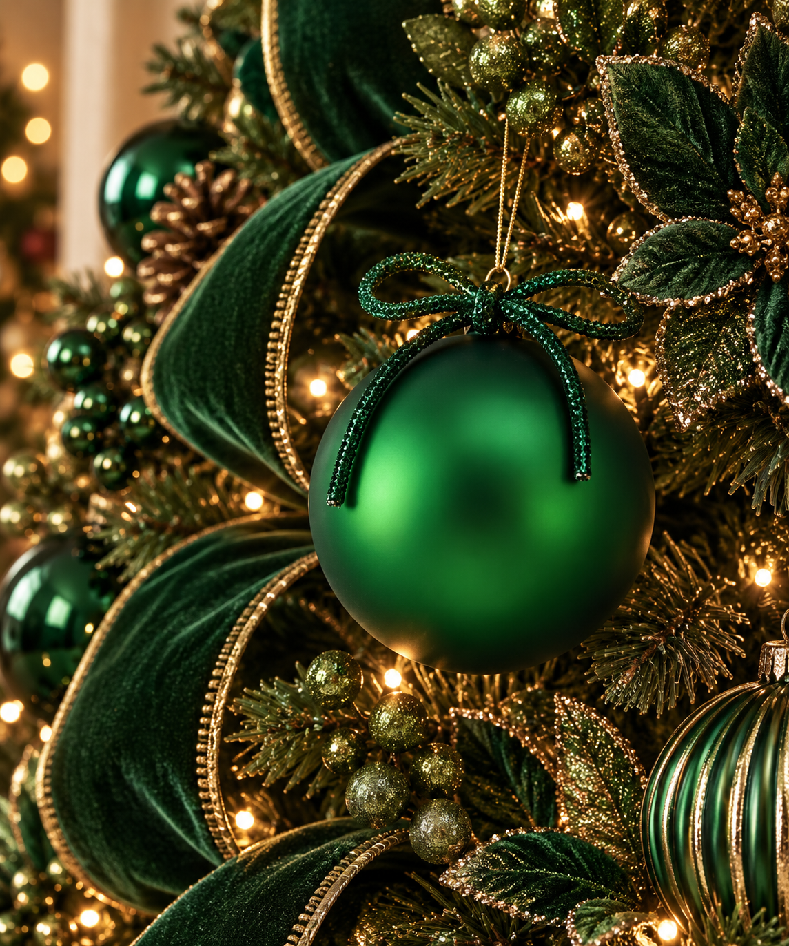 4'' MATTE GLASS BALL WITH BOW TIE ORNAMENT GREEN
