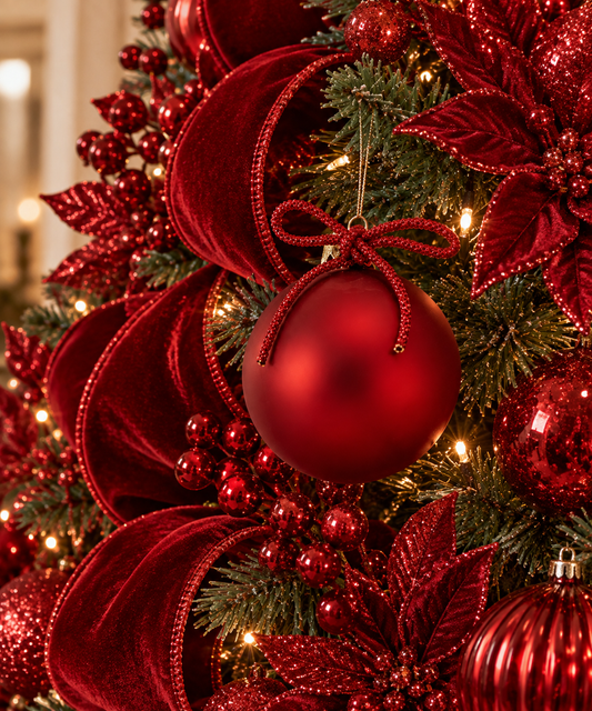 4'' MATTE GLASS BALL WITH BOW TIE ORNAMENT RED