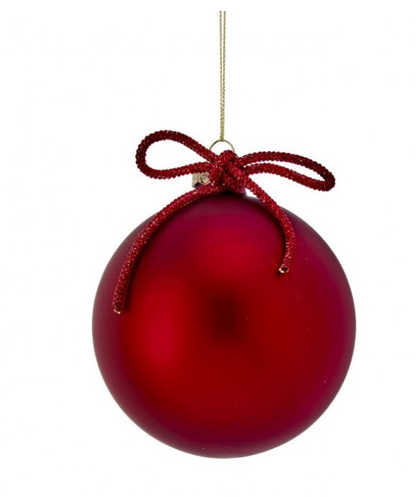4'' MATTE GLASS BALL WITH BOW TIE ORNAMENT RED