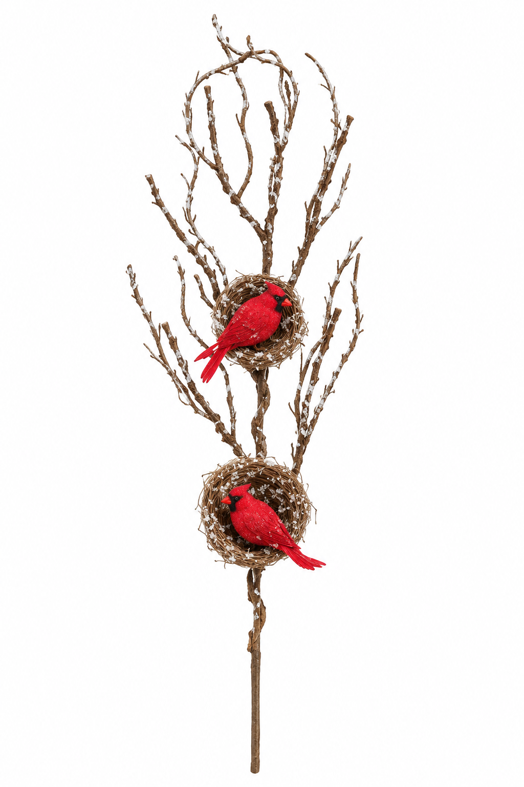 34'' DOUBLE GLITTER CARDINAL BIRD NEST SPRAY