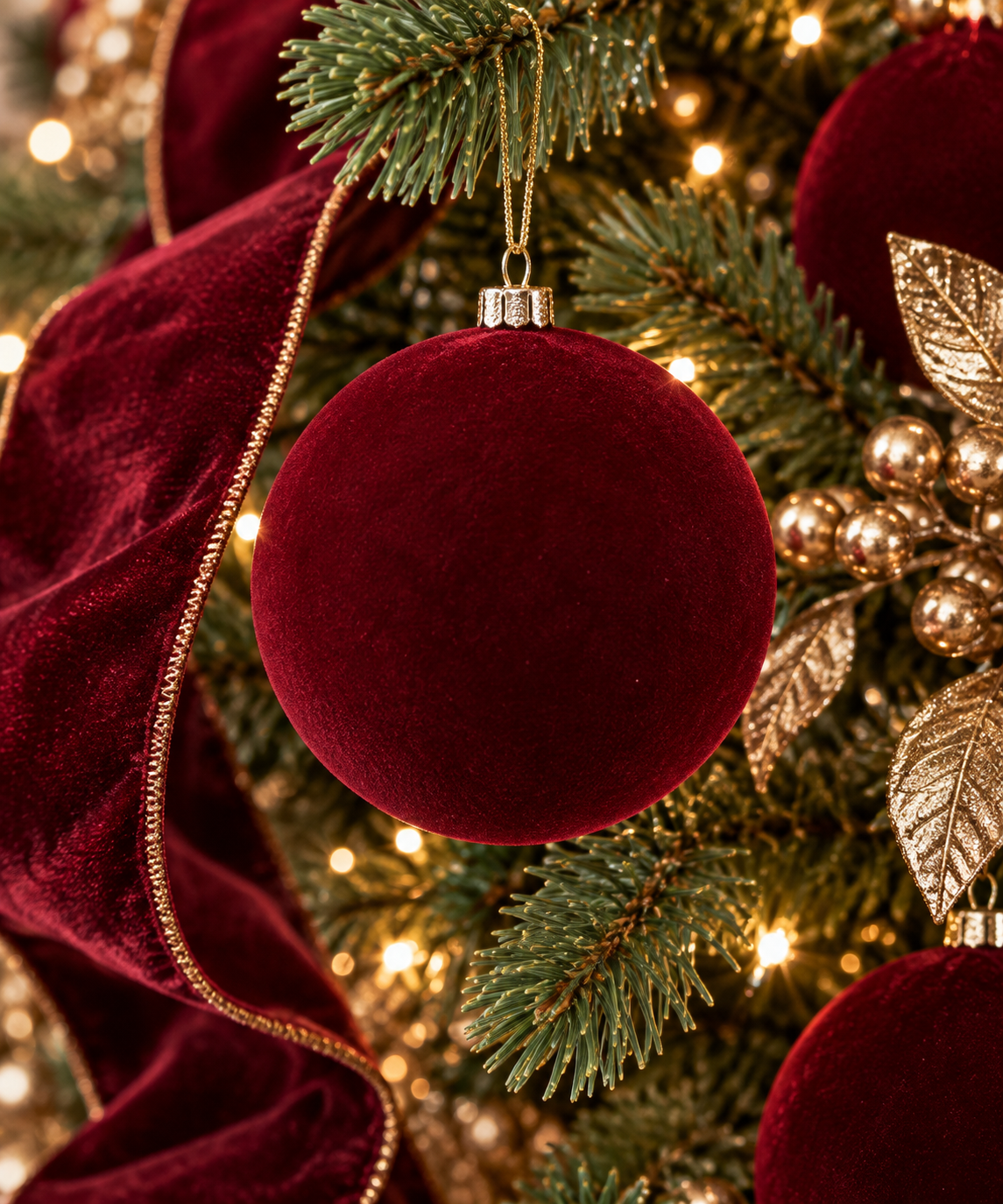 4'' VELVET BALL ORNAMENT BOX OF 4 BURGUNDY