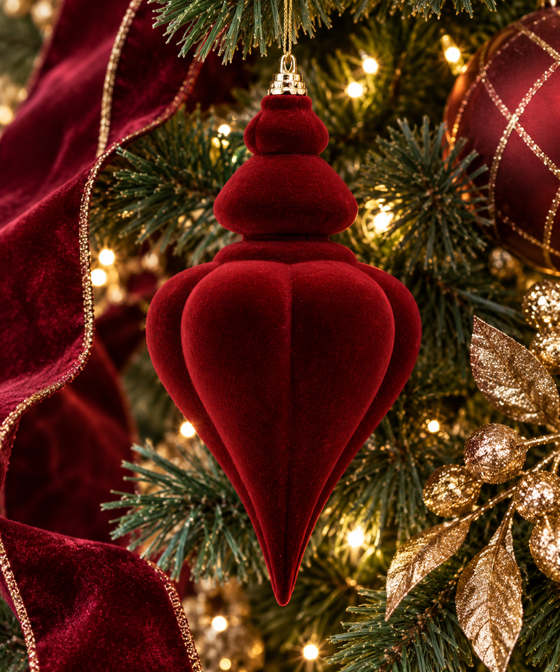 9'' VELVET FINIAL ORNAMENT BURGUNDY