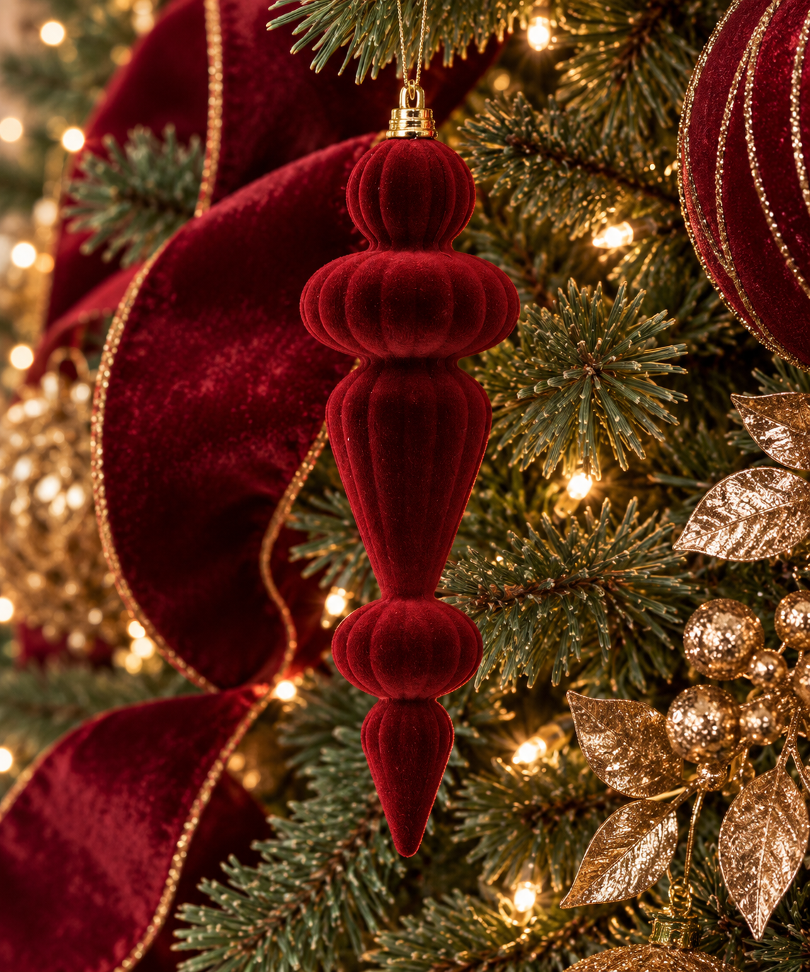 10'' VELVET FINIAL ORNAMENT BURGUNDY