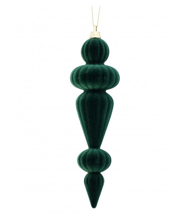 10'' VELVET FINIAL ORNAMENT GREEN