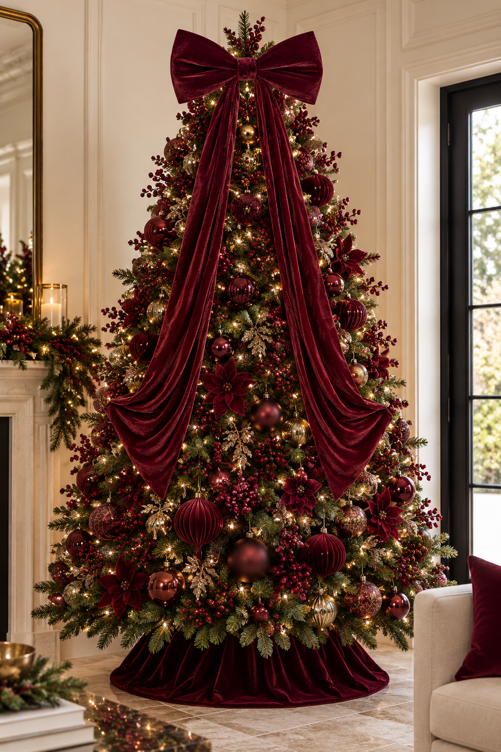 48'' VELVET BOW BURGUNDY