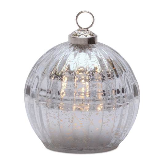 SILVER LED ORNAMENT CANDLE GLASS