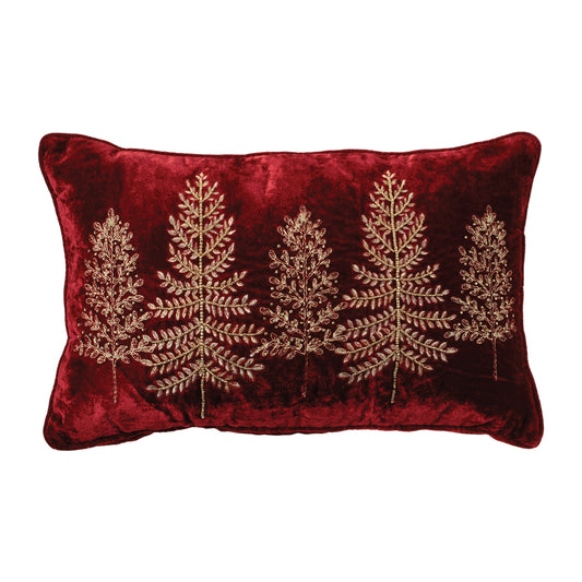 RED PILLOW WITH TREES 20"LX12"H