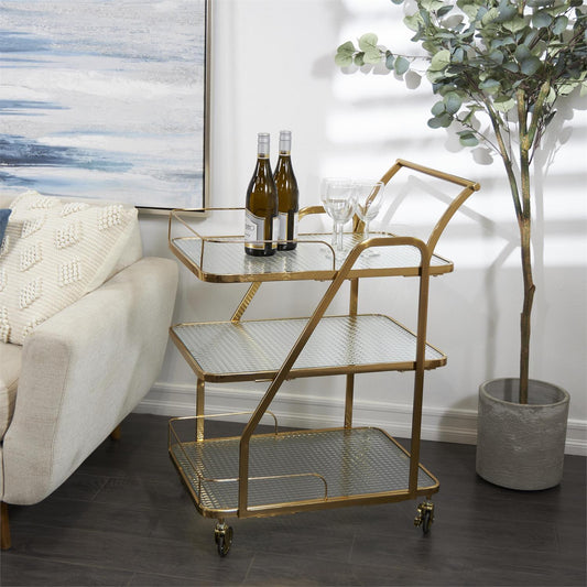 METAL GLASS CART GOLD WITH HANDLE