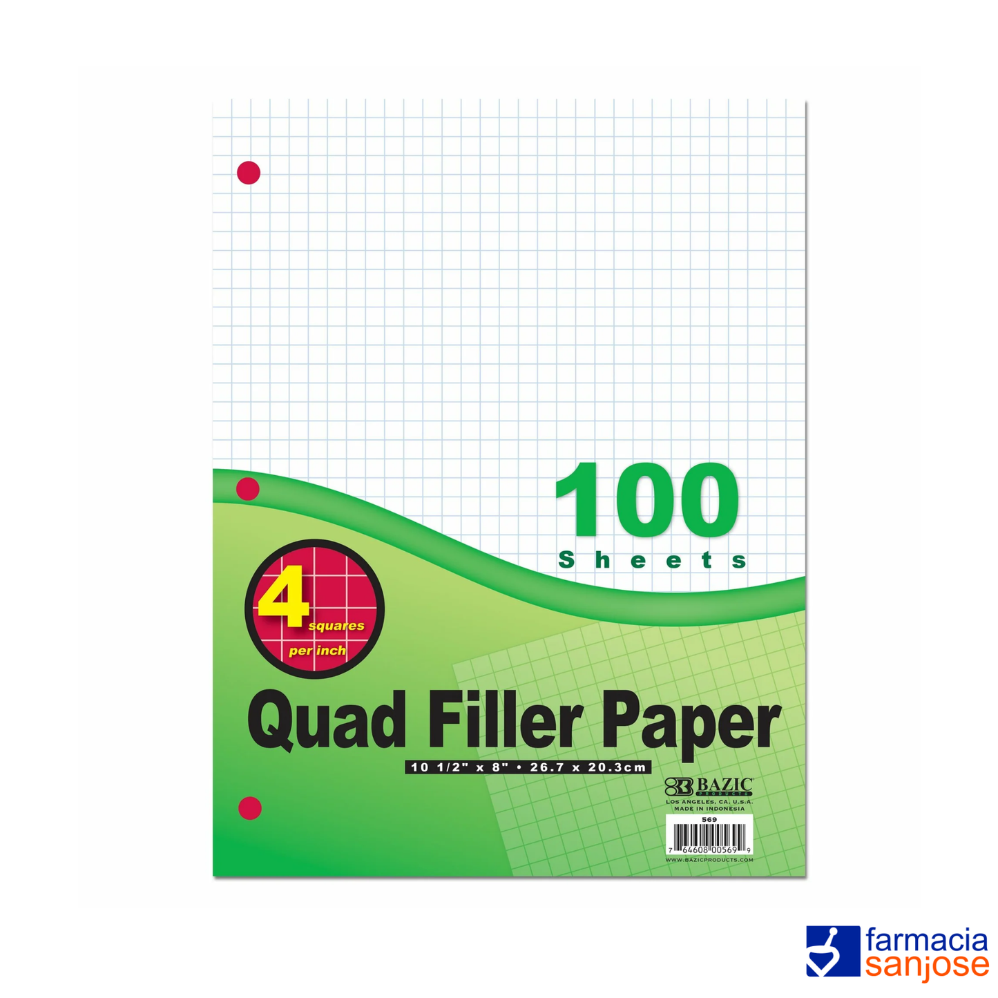 Bazic Quad-Ruled Filler Paper - 100 Hojas