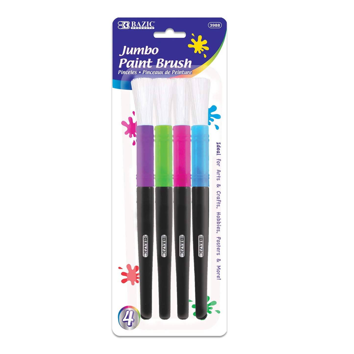 Bazic Jumbo Kid's Paint Brush Set - 4 pk