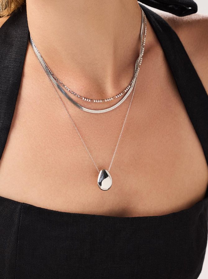 ANA LUISA SILVER PENDANT NECKLACE-PEBBLE MEDIUM SILVER
