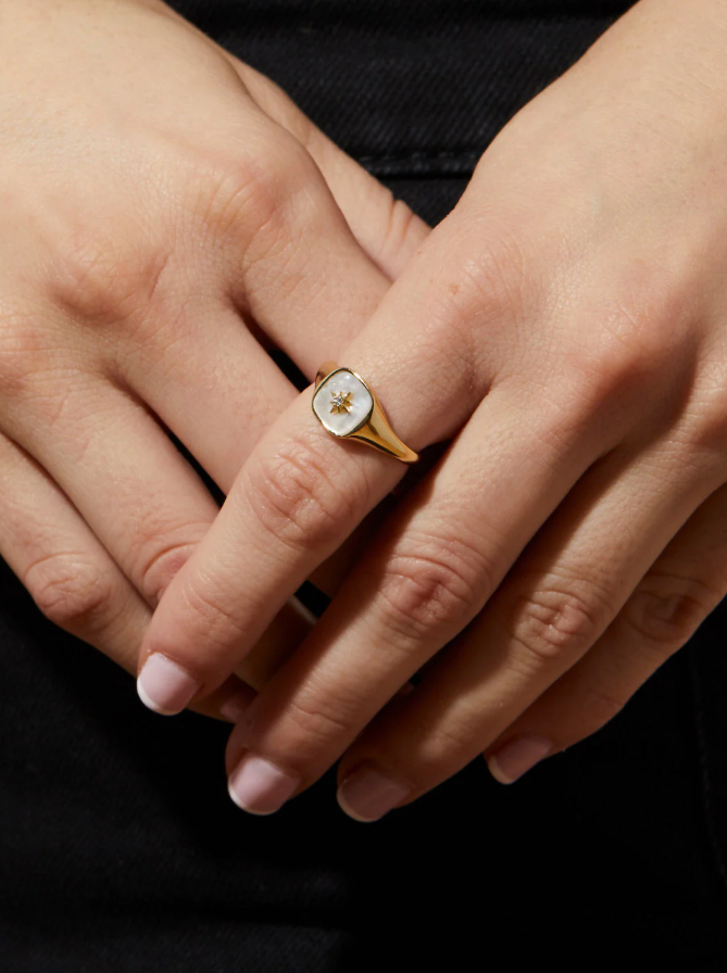 ANA LUISA GOLD SIGNET RING-AMARA MOTHER PEARL SIZE 6