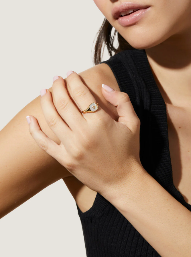 ANA LUISA GOLD SIGNET RING-AMARA MOTHER PEARL SIZE 6