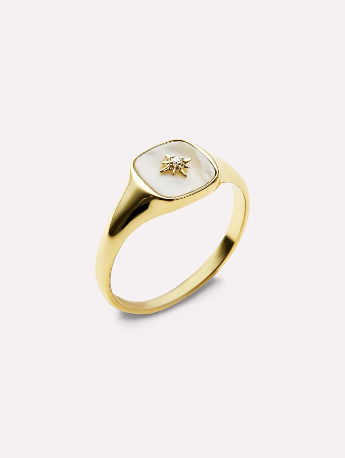 ANA LUISA GOLD SIGNET RING-AMARA MOTHER PEARL SIZE 7