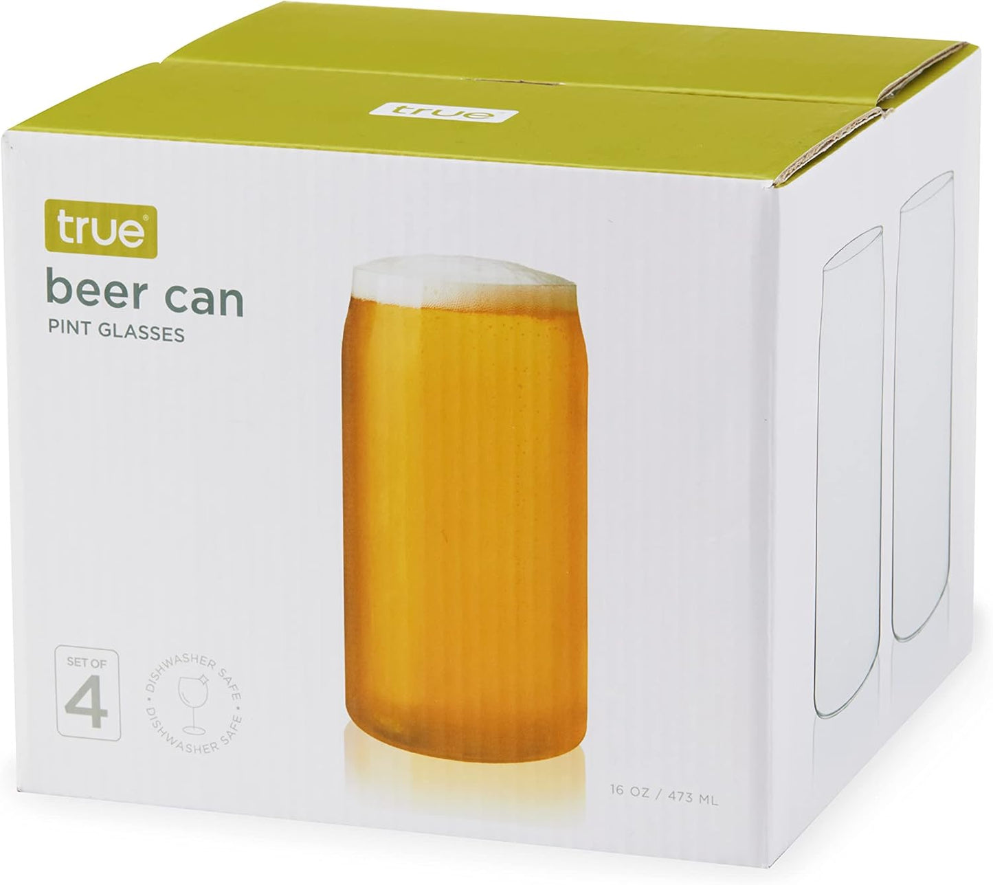 BEER CAN PINT GLASSES SET OF 4  BY TRUE