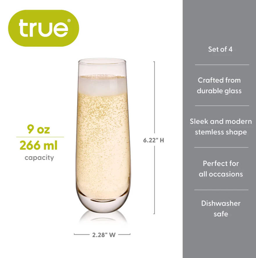STEMLESS CHAMPAGNE FLUTE BY TRUE SET 4