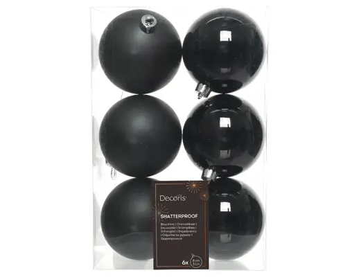 3'' BLACK BAUBLES SHATTER PROOF MIX BOX OF 6