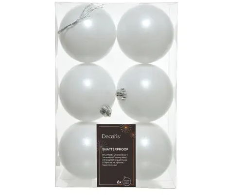 3'' WHITE BAUBLES SHATTER PROOF MIX BOX OF 6