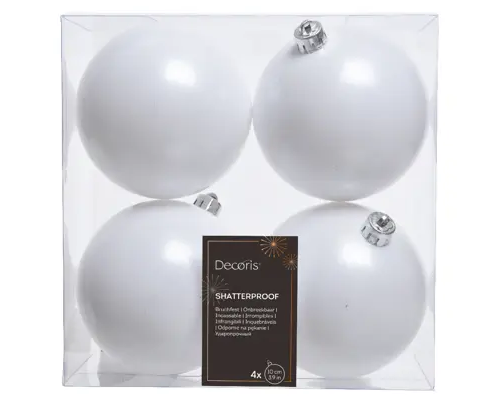 4'' WHITE BAUBLES POLYSTYRENE MIX SET OF 4