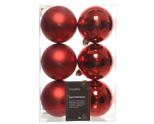 3'' RED BAUBLES POLYSTYRENE MIX SET OF 6