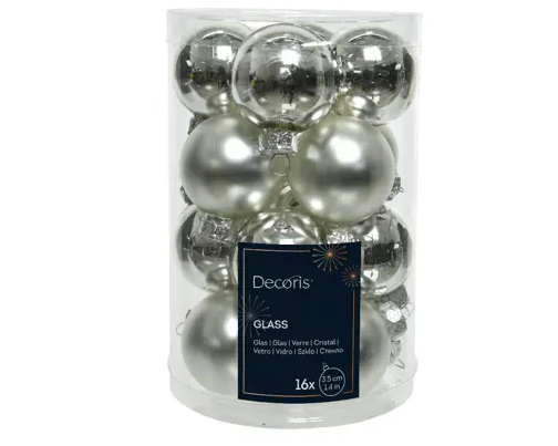 MINI BAUBLES GLASS SHINY MATT MIX SILVER SET OF 16