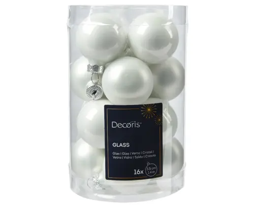 MINI BAUBLES GLASS ENAMEL MATT MIX WHITE SET OF 16
