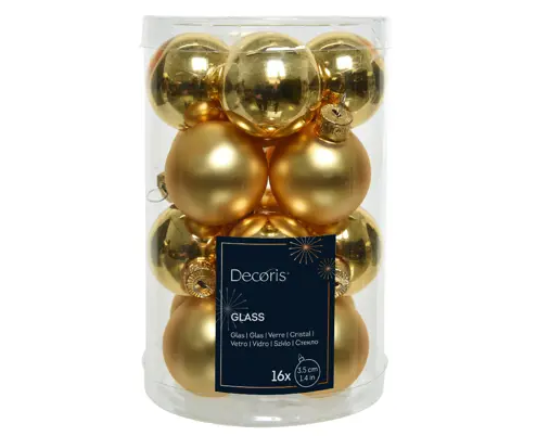 MINI BAUBLES GLASS ENAMEL MATT MIX GOLD SET OF 16