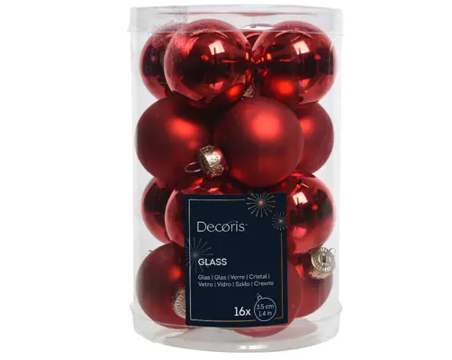 MINI BAUBLES GLASS ENAMEL MATT MIX RED SET OF 16