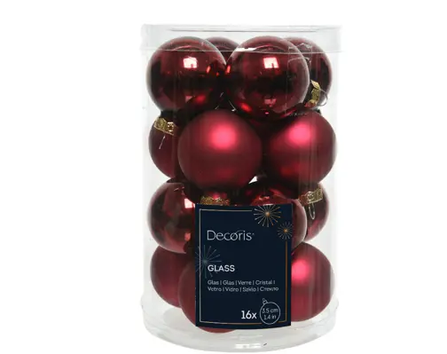 MINI BAUBLES GLASS ENAMEL MATT MIX CABERNET SET OF 16