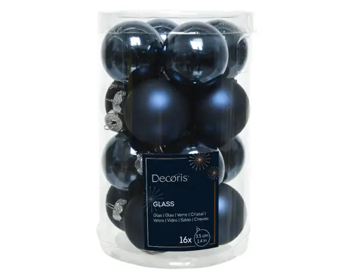 MINI BAUBLES GLASS ENAMEL MATT MIX NAVY BLUE SET OF 16