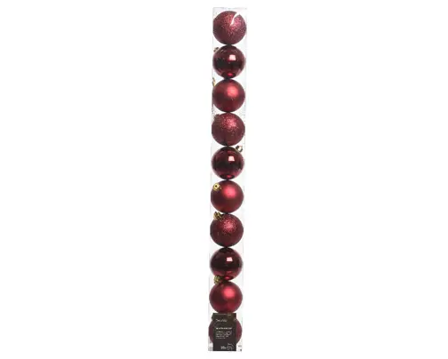 2'' RED BAUBLES POLYSTYRENE SHINY,MATT,GLITTER MIX SET OF 10