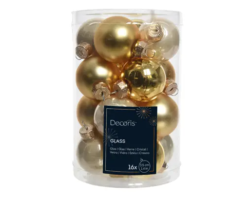 MINI BAUBLES GLASS SHINY MATT ENAMEL MIX GOLD SET OF  16