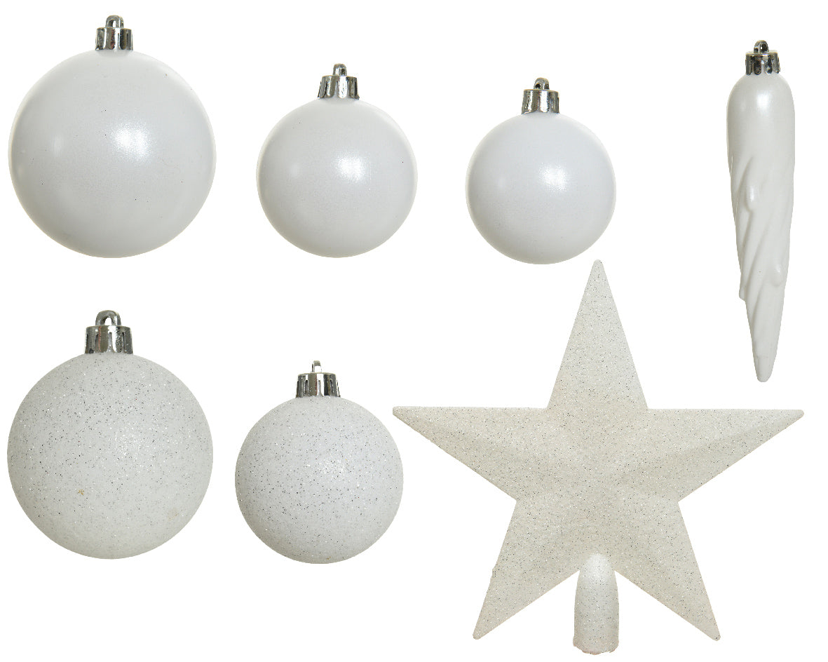 BAUBLES SHATTERPROOF MATT,GLITTER MIX-WINTER WHITE