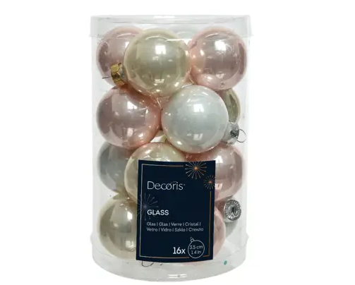 MINI BAUBLES GLASS SHINY MATT ENAMEL MIX BLUSH PINK SET OF 16