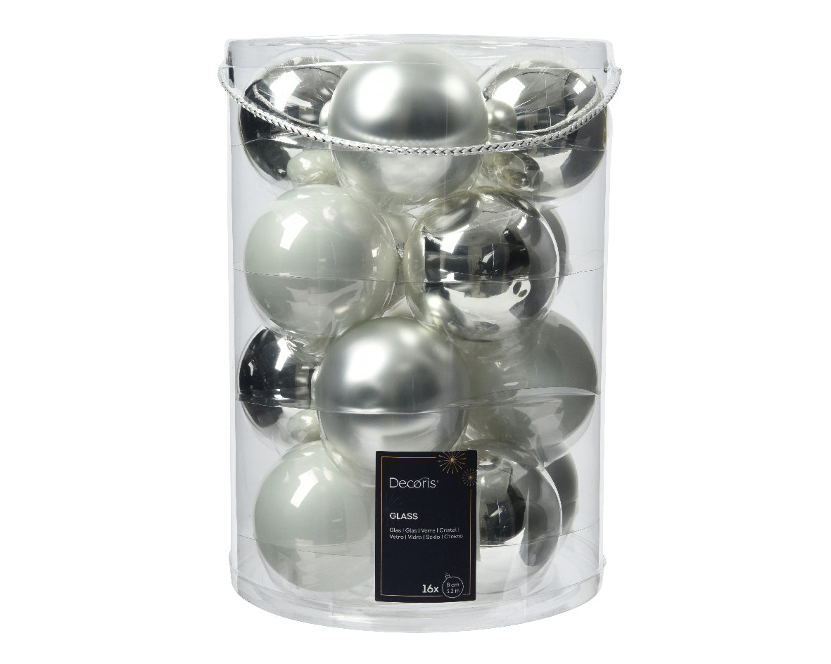 BAUBLES GLASS ENAMEL,SHINY,MATT-WHITE/SILVER