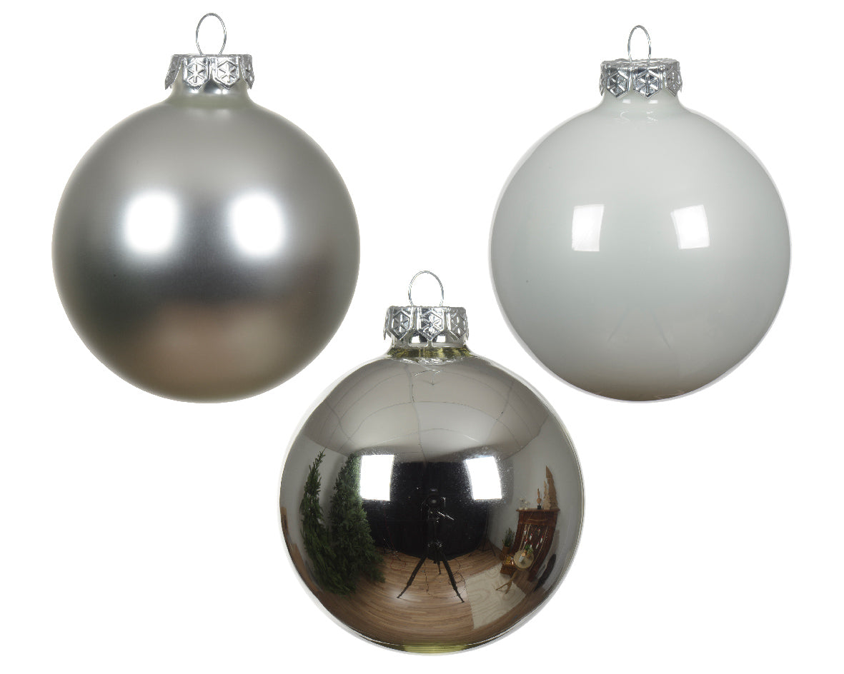 BAUBLES GLASS ENAMEL,SHINY,MATT-WHITE/SILVER