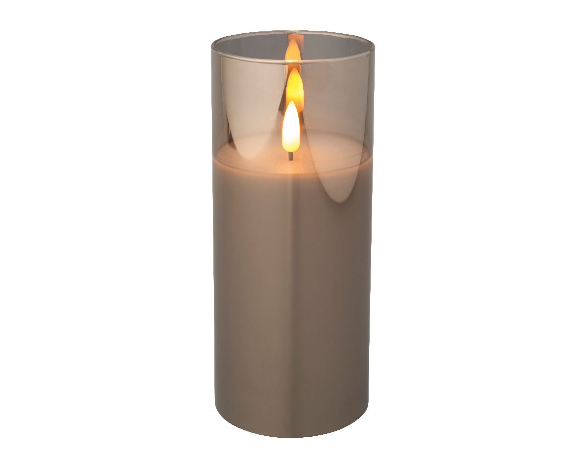 LED WICK CANDLE GLASS BO INDOOR-SMOKEY GREY