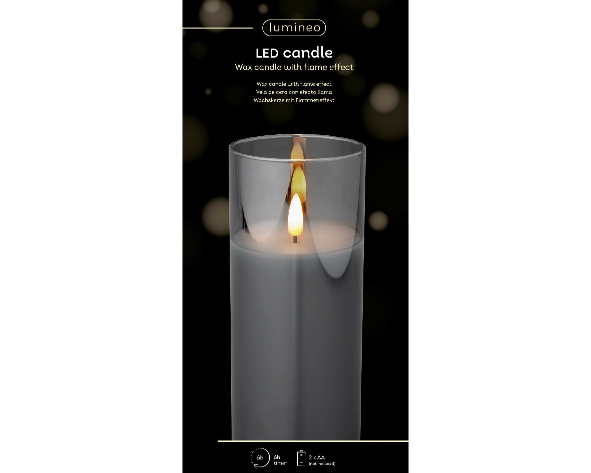 LED WICK CANDLE GLASS BO INDOOR-SMOKEY GREY