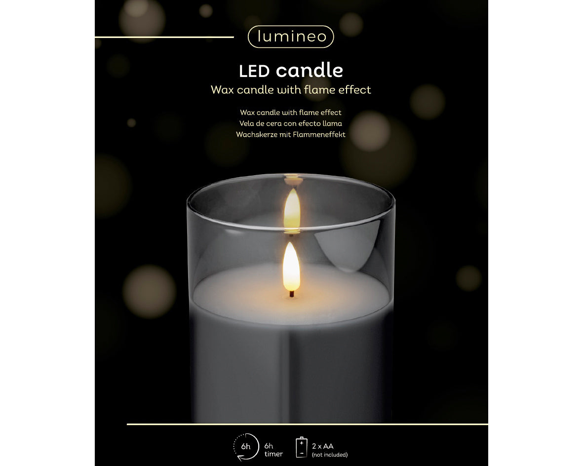 LED WICK CANDLE GLASS BO INDOOR-SMOKEY GREY