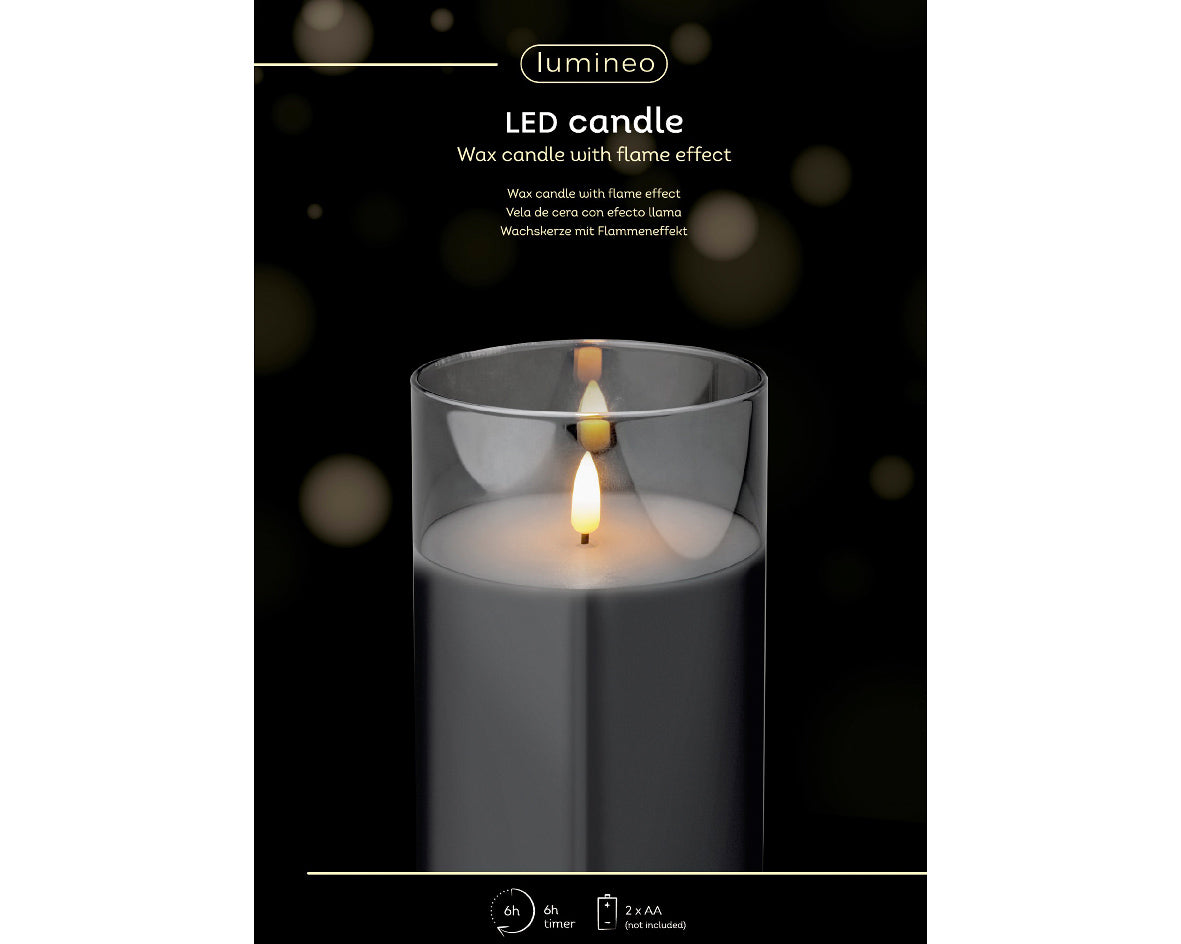 LED WICK CANDLE GLASS BO INDOOR-SMOKEY GREY