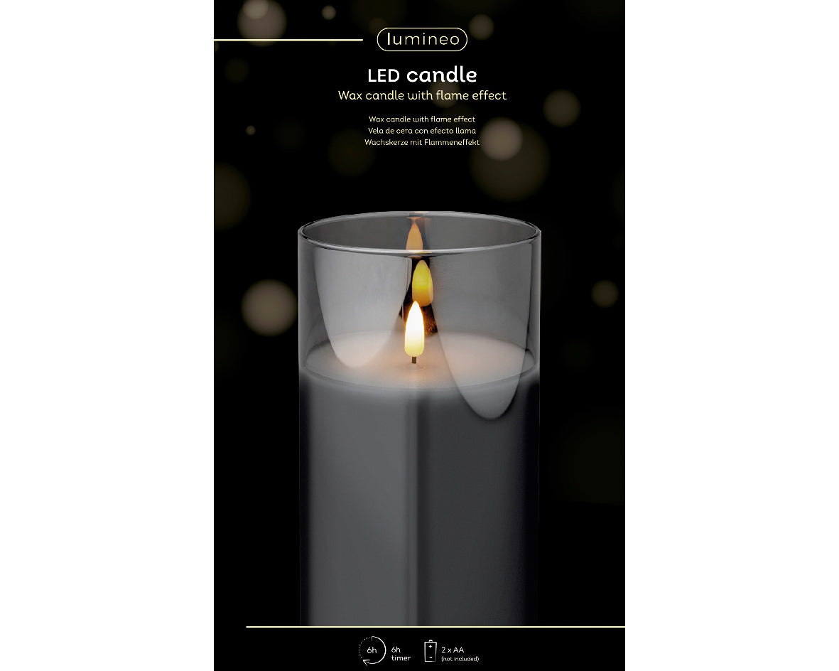 LED WICK CANDLE GLASS BO INDOOR-SMOKEY GREY