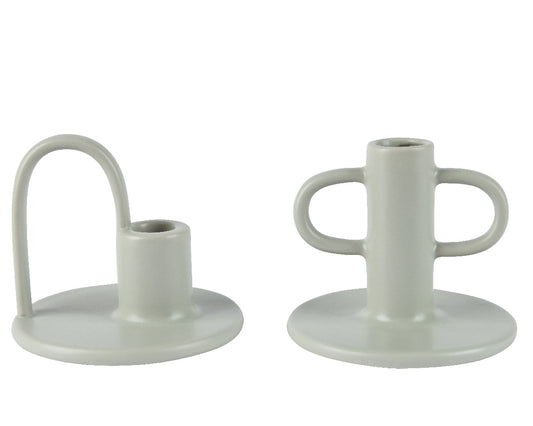 CANDLE HOLDER STONEWARE ASST-MINT