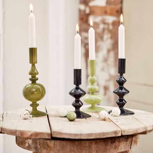 CANDLE HOLDER GLASS-ROSEMARY GREEN