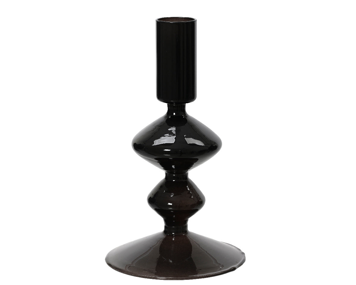 CANDLEHOLDER GLASS -BLACK