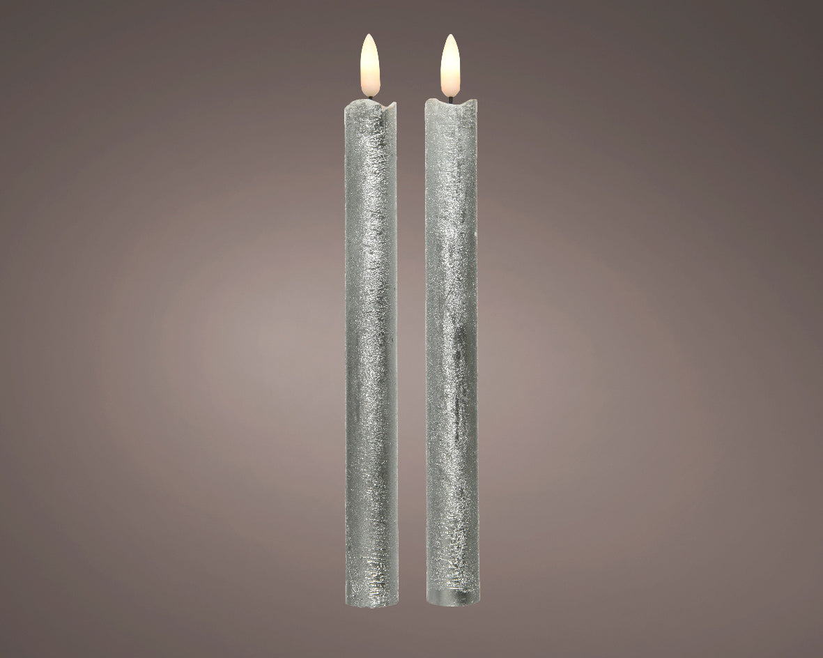 LED WICK DINNER CANDLE WAX WAVE TOP STEADY-SILVER