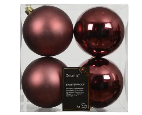 4'' CABERNET BAUBLES POLYSTYRENE MIX SET OF 4