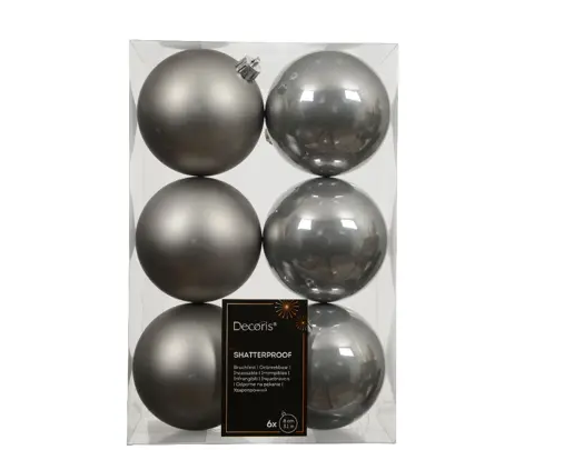 3'' SOFT GREY BAUBLES POLYSTYRENE MIX SET OF 6